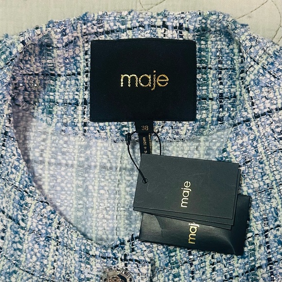NEW Maje Tweed Jacket Sz 38 Silver Metallic Thread Blue - Picture 15 of 15